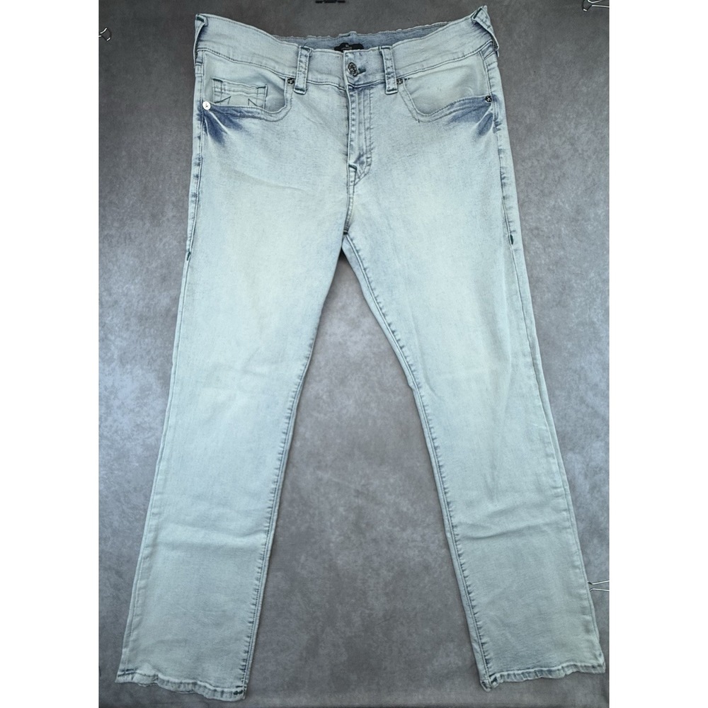 True Religion Ricky Jeans Mens 36 Relaxed Straight Stretch Light Wash Blue Denim
